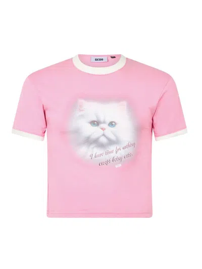 Gcds Boxy Cat T-shirt In Pink