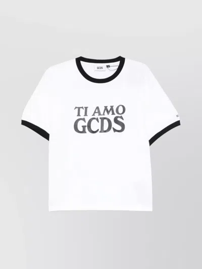 Gcds Boxy T-shirt Trim Contrast Crew Neck In White