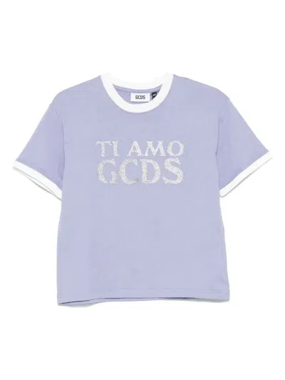 Gcds Boxy T-shirt With Glitter Ti Amo  In Purple