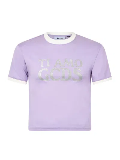 GCDS GCDS BOXY T SHIRT WITH GLITTER TI AMO GCDS