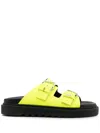 Gcds Buckle-strap Leather Slides In Yellow