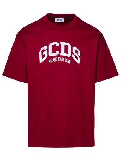 Gcds Burgundy Cotton T-shirt In Bordeaux
