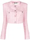 Gcds Short Frayed Edge Textured Jacket In Pink