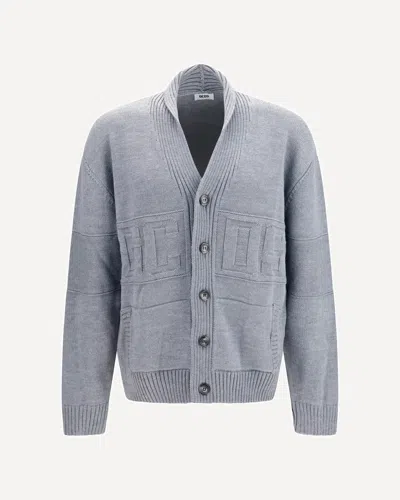 Gcds Logo-embossed Shawl-collar Cardigan In Gray