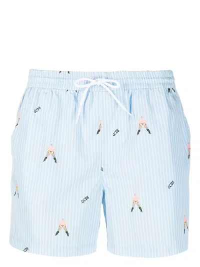 Gcds Cartoon-print Pinstripe Shorts In Blue