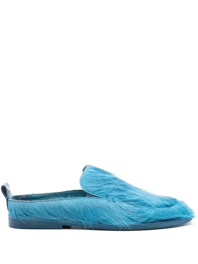 Gcds Cavallino-hair Flat Mules In Blue
