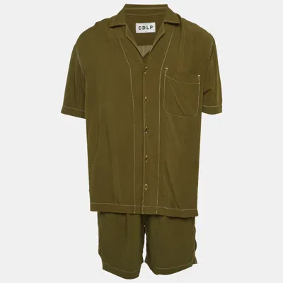 Pre-owned Gcds Cdlp Green Cotton Button Up Shirt & Shorts Set L