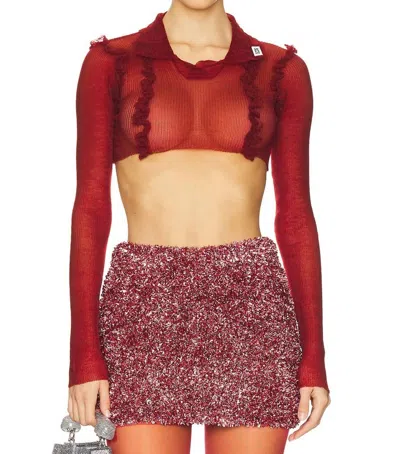 Gcds Celluloid Knit Crop Polo In Burgundy In Red