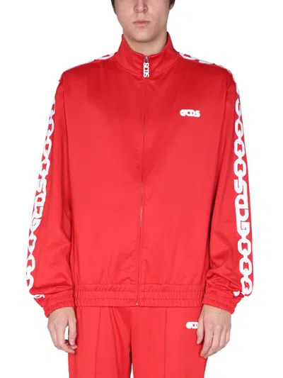 Gcds Zipper Sweatshirt With Thick Chain Band With Logo In Red