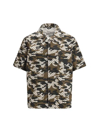 Gcds Logo Checked Camouflage Shirt In Brown