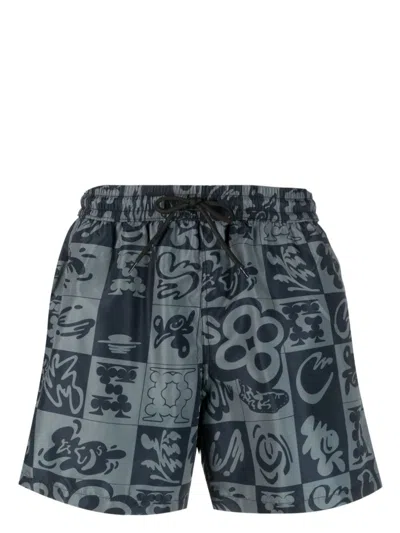 Gcds Checkerboard-print Swim Shorts In Black