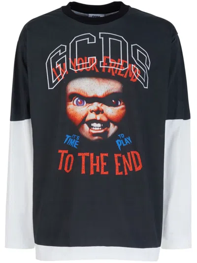 Gcds Chuncky Long-sleeve T-shirt In Black