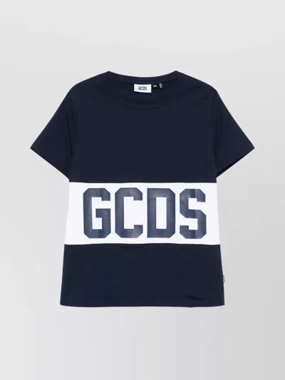 Gcds Color Block Crew Neck Short Sleeve T-shirt In Blue