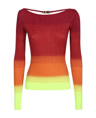 Gcds Colour-block Ribbed-knit Jumper In Red