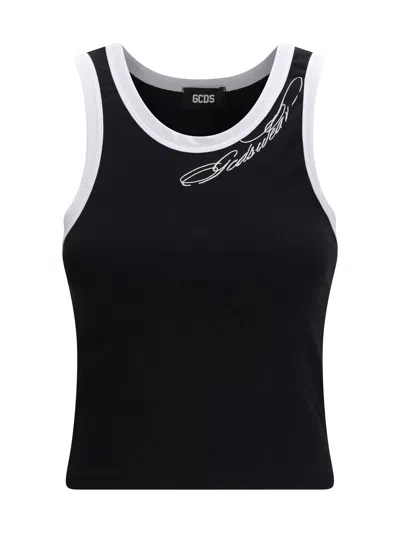 Gcds Contrasting-trim Cropped Tank Top In Black