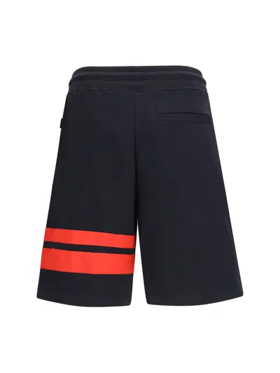Gcds Contrast-striped Cotton Fleece Bermuda Shorts In Black