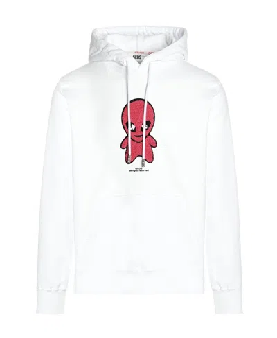 Gcds Cotton Alien-patch Drawstring Hoodie In White