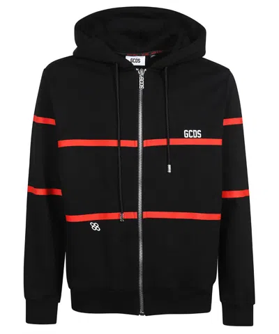 Gcds Cotton Full-zip Sweatshirt In Black