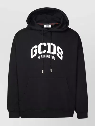 Gcds Cotton Hooded Sweatshirt Kangaroo Pocket In Black
