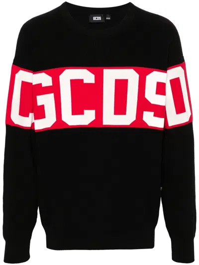Gcds Cotton Sweater With Knitted Logo In Black