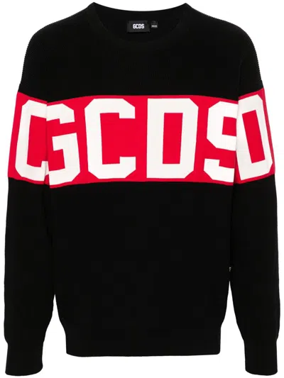 Gcds Knitted-logo Cotton Jumper In Black