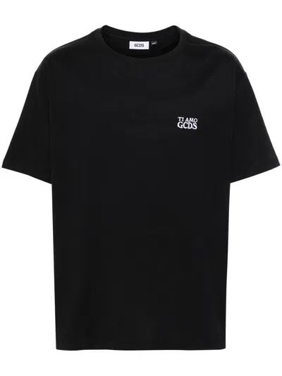 Gcds Embroidered-logo Cotton T-shirt In Black