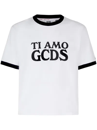 Gcds Slogan-print Cotton T-shirt In White
