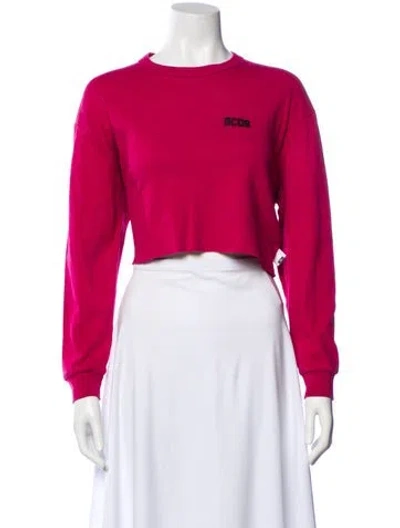 Pre-owned Gcds Crew Neck Long Sleeve Crop Top In Pink