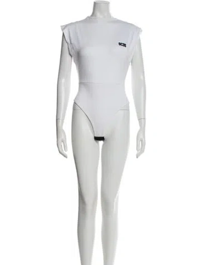 Pre-owned Gcds Crew Neck Sleeveless Bodysuit In White