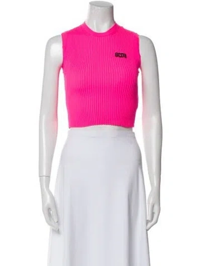 Pre-owned Gcds Crew Neck Sleeveless Crop Top In Pink
