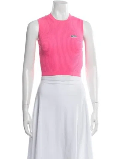 Pre-owned Gcds Crew Neck Sleeveless Crop Top In Pink
