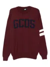 Gcds Bordeaux Knit Sweater With Navy Logo And Striped Sleeves In Red