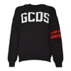 Gcds Crew Neck Sweater With Bold Logo And Striped Accents In Black
