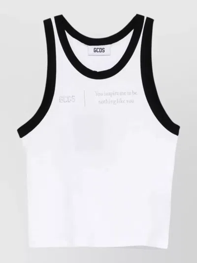 Gcds Crew Neck Tank Top Decorative Trim In White