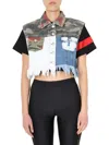 Gcds Cropped Denim Vest With Patchwork Design In Multi