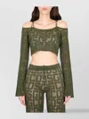 Gcds Cropped Geometric Knit Top With Long Sleeves