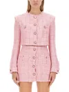 Gcds Short Frayed Edge Textured Jacket In Pink