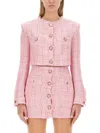 Gcds Short Frayed Edge Textured Jacket In Pink