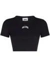 Gcds Logo-embroidered Cropped T-shirt In Black