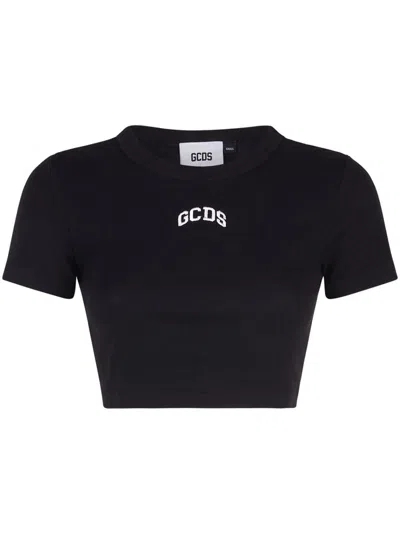 GCDS GCDS CROPPED T-SHIRT WITH EMBROIDERED LOGO
