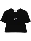 Gcds Logo Embroidered Crop T-shirt In Black