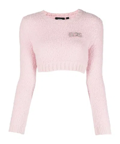 Gcds Crystal-embellished Crew-neck Crop Top In Pink