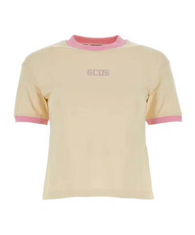 Gcds Crystal-embellished-logo Cotton T-shirt In Nude