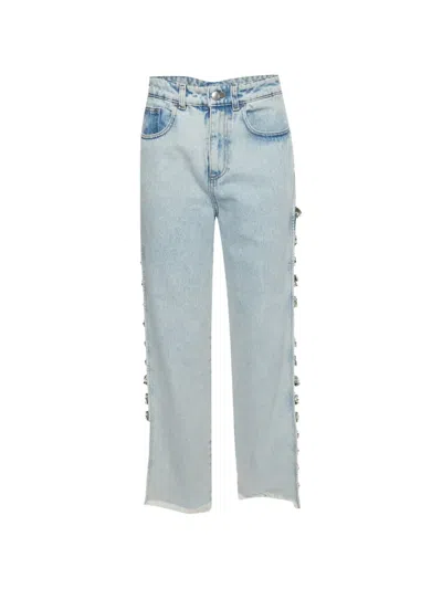 Pre-owned Gcds Crystal-embellished High-waisted Jeans In Blue