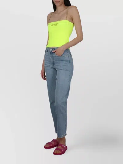 Gcds Crystals Cropped Ribbed Spaghetti Straps