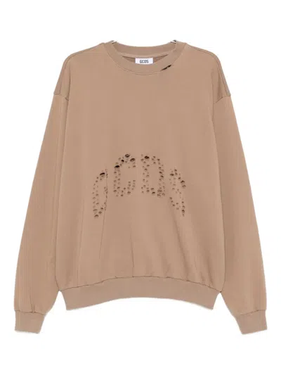 Gcds Cut-out Logo Sweatshirt In Brown