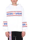 Gcds White Logo Hood Sweatshirts In White