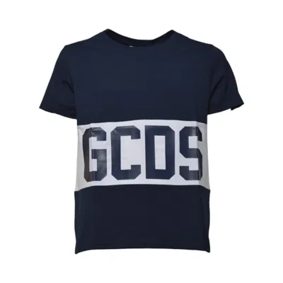 Gcds Dark Blue Cotton Band Logo T-shirt In Multi