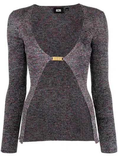 Gcds Dark Grey Dark Grey Logo Lurex Cardigan