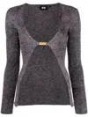 Gcds Long Multicolor Cardigan With Logo Clip In Lurex Woman In Dark Grey